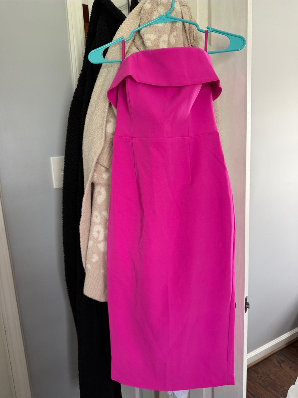 Bardot Hot Pink Strapless Midi Dress